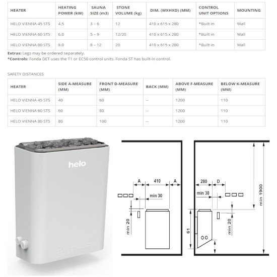 HELO VIENNA STS - Električna peć za saunu, 6 kW